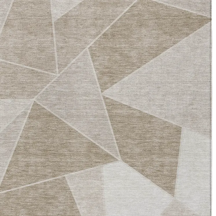 3' X 5' Taupe Brown And Beige Geometric Washable Indoor Outdoor Area Rug