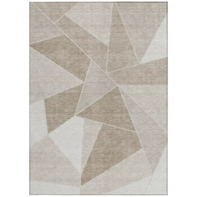 5' X 8' Taupe Brown And Beige Geometric Washable Indoor Outdoor Area Rug