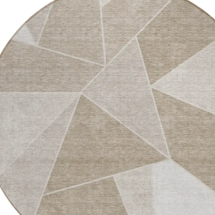 8' Taupe Brown And Beige Round Geometric Washable Indoor Outdoor Area Rug