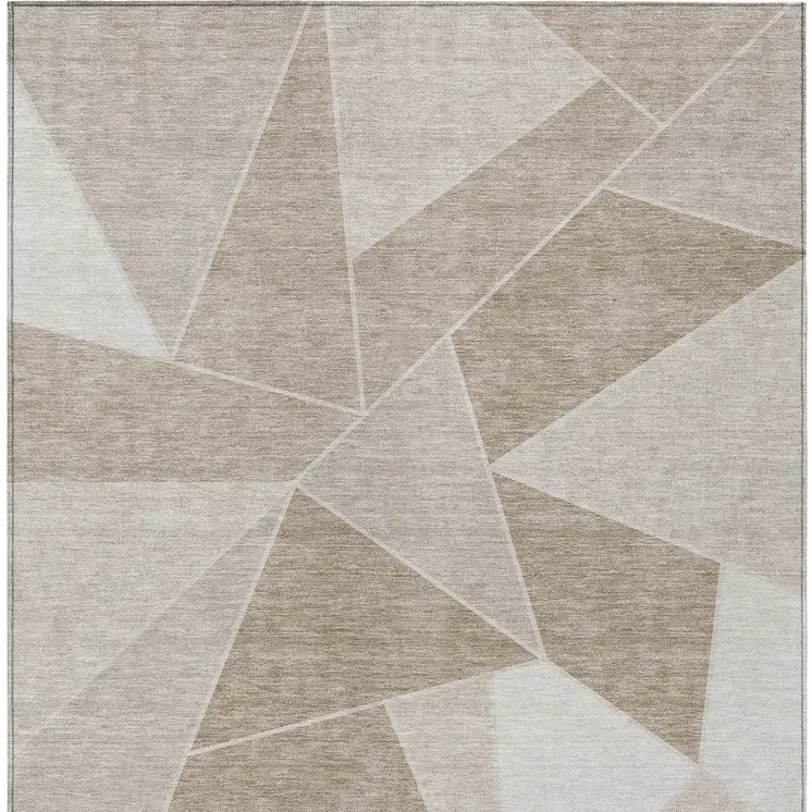8' X 10' Taupe Brown And Beige Geometric Washable Indoor Outdoor Area Rug