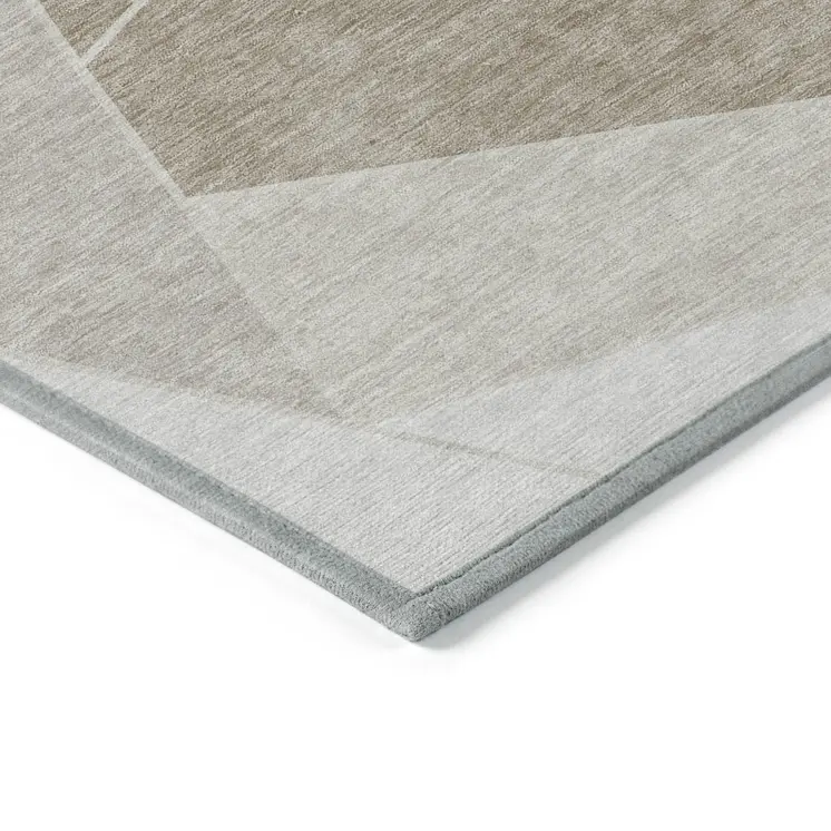 8' X 10' Taupe Brown And Beige Geometric Washable Indoor Outdoor Area Rug