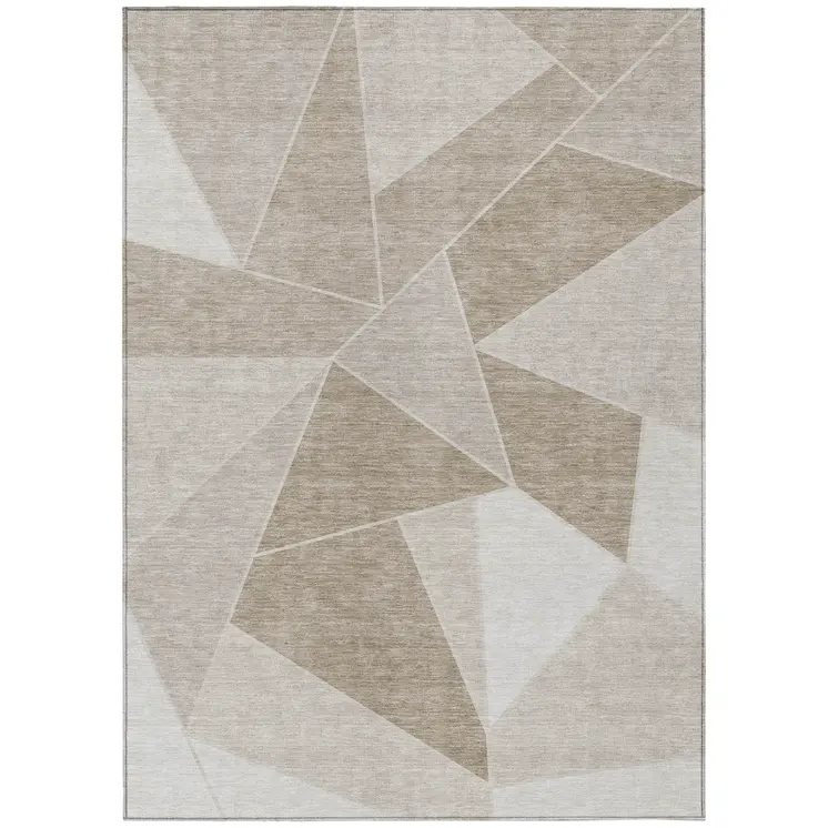 10' X 14' Taupe Brown And Beige Geometric Washable Indoor Outdoor Area Rug