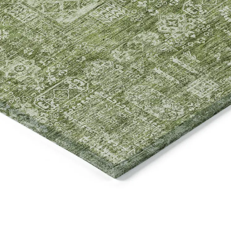 3' X 5' Artichoke Green And Ivory Oriental Washable Indoor Outdoor Area Rug