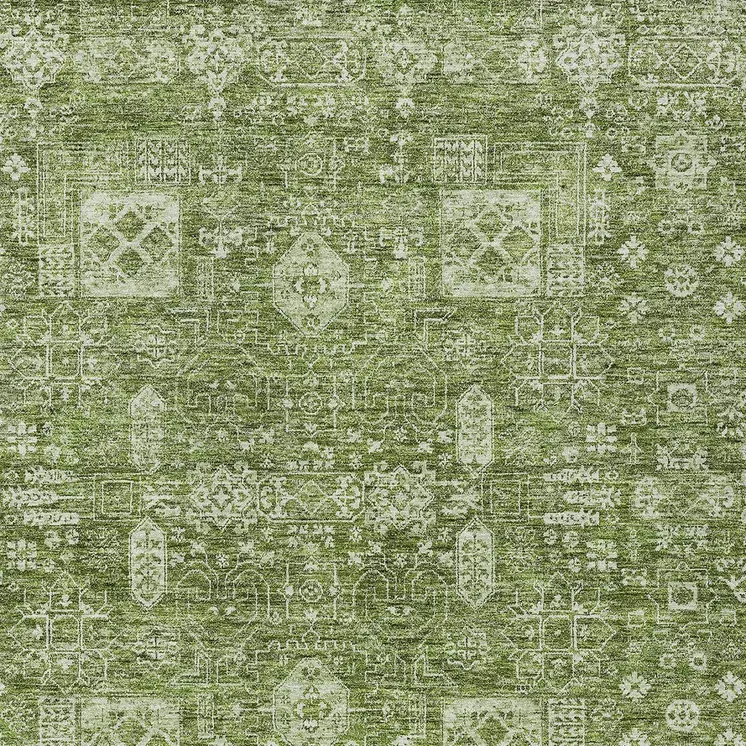 3' X 5' Artichoke Green And Ivory Oriental Washable Indoor Outdoor Area Rug