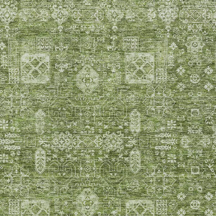9' X 12' Artichoke Green And Ivory Oriental Washable Indoor Outdoor Area Rug