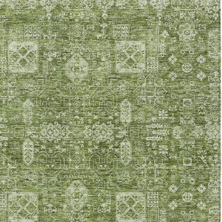 10' X 14' Artichoke Green And Ivory Oriental Washable Indoor Outdoor Area Rug