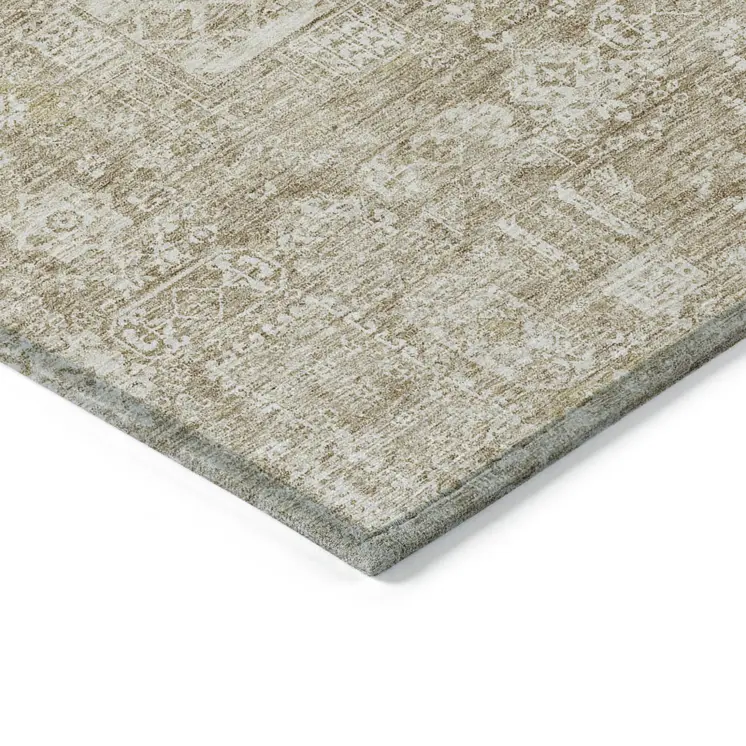 8' X 10' Beige Tan And Ivory Oriental Washable Indoor Outdoor Area Rug
