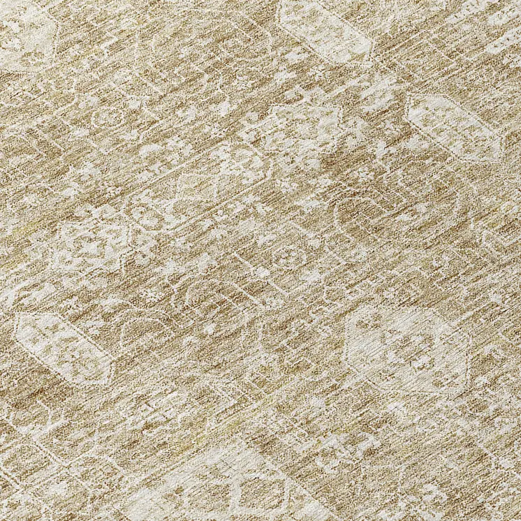8' X 10' Beige Tan And Ivory Oriental Washable Indoor Outdoor Area Rug