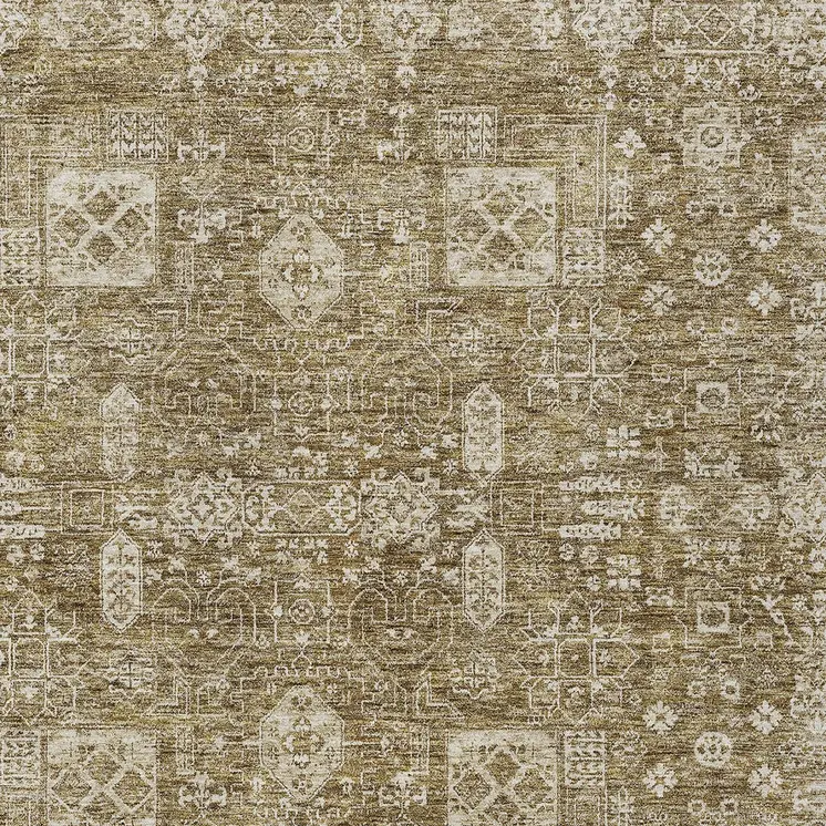 8' X 10' Brown Beige And Ivory Oriental Washable Indoor Outdoor Area Rug