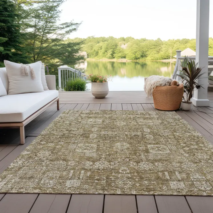 9' X 12' Brown Beige And Ivory Oriental Washable Indoor Outdoor Area Rug