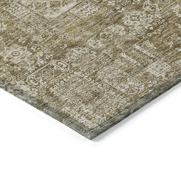 9' X 12' Brown Beige And Ivory Oriental Washable Indoor Outdoor Area Rug