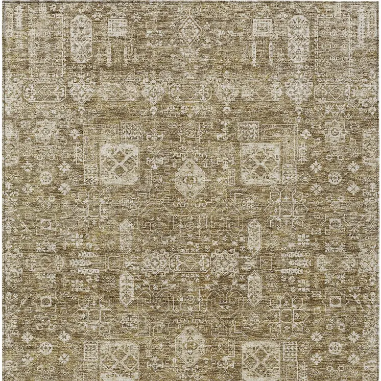 10' X 14' Brown Beige And Ivory Oriental Washable Indoor Outdoor Area Rug