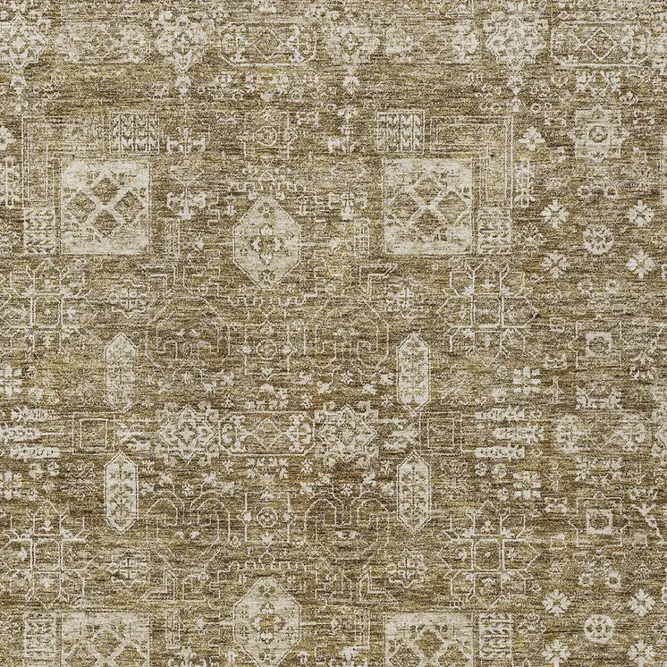 10' X 14' Brown Beige And Ivory Oriental Washable Indoor Outdoor Area Rug