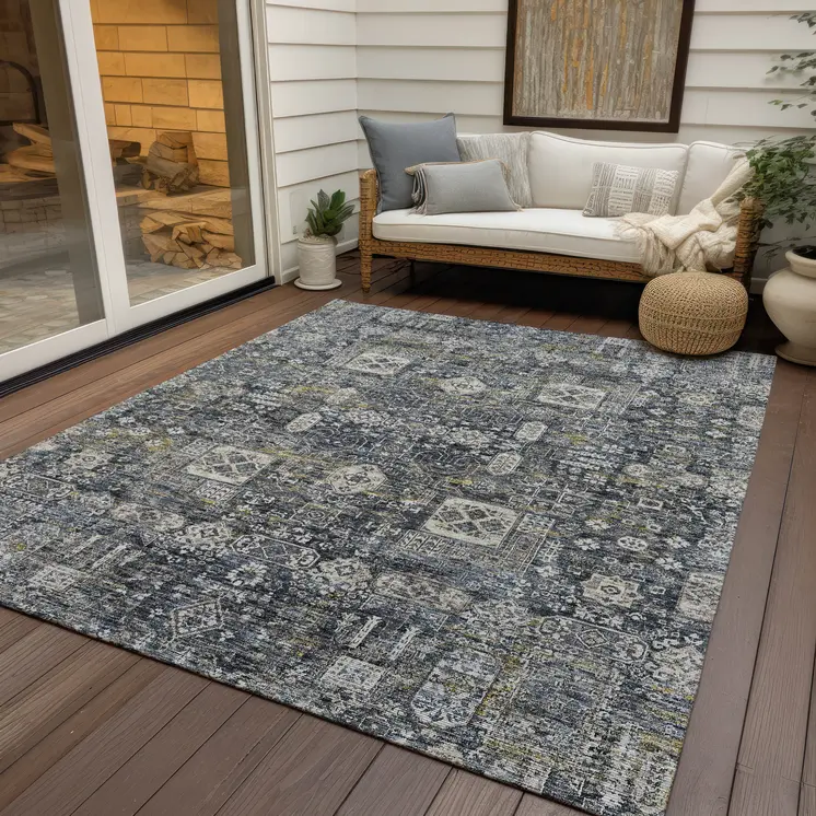 3' X 5' Charcoal Gray And Ivory Oriental Washable Indoor Outdoor Area Rug