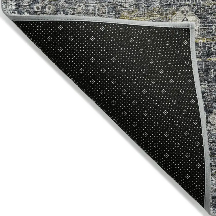 3' X 5' Charcoal Gray And Ivory Oriental Washable Indoor Outdoor Area Rug