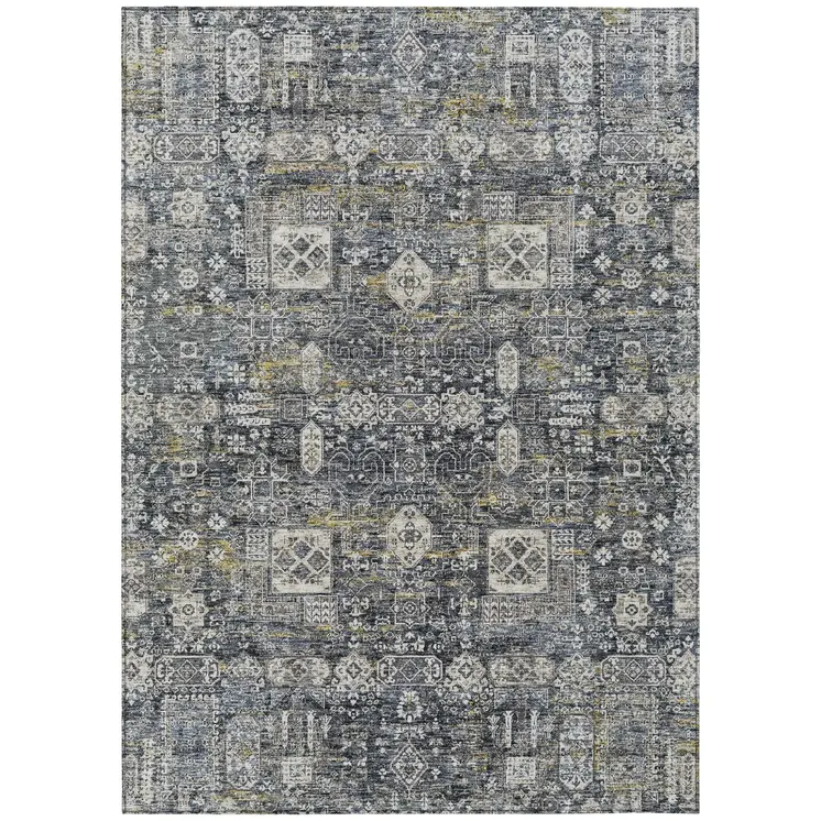 5' X 8' Charcoal Gray And Ivory Oriental Washable Indoor Outdoor Area Rug