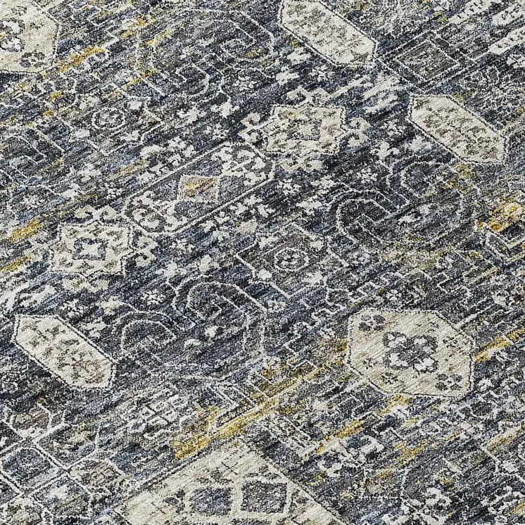 8' Charcoal Gray And Ivory Round Oriental Washable Indoor Outdoor Area Rug