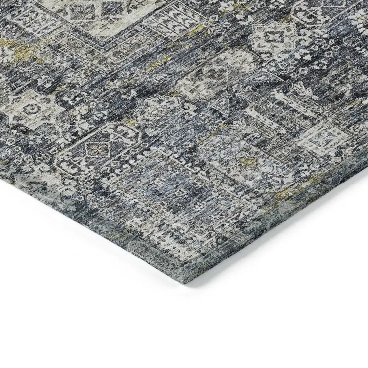 8' X 10' Charcoal Gray And Ivory Oriental Washable Indoor Outdoor Area Rug
