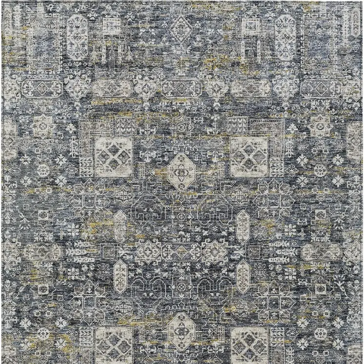 8' X 10' Charcoal Gray And Ivory Oriental Washable Indoor Outdoor Area Rug