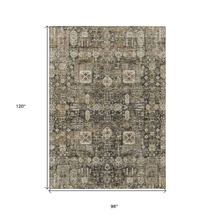8' X 10' Coffee And Beige Oriental Washable Indoor Outdoor Area Rug