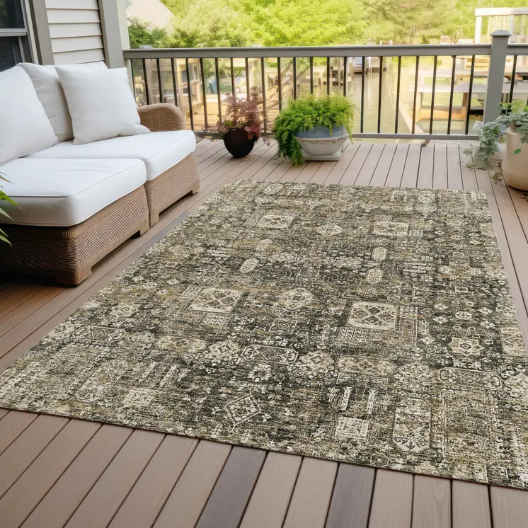 8' X 10' Coffee And Beige Oriental Washable Indoor Outdoor Area Rug