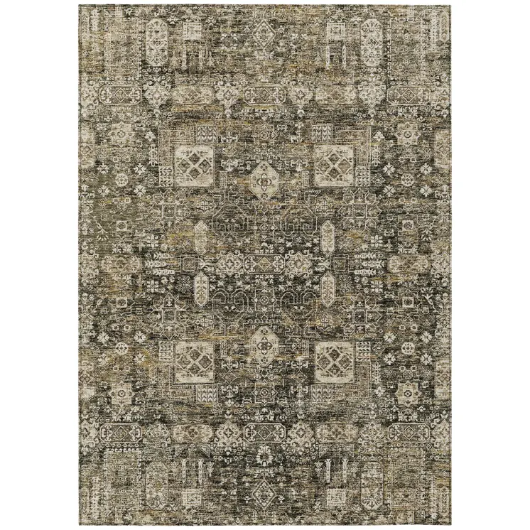 8' X 10' Coffee And Beige Oriental Washable Indoor Outdoor Area Rug