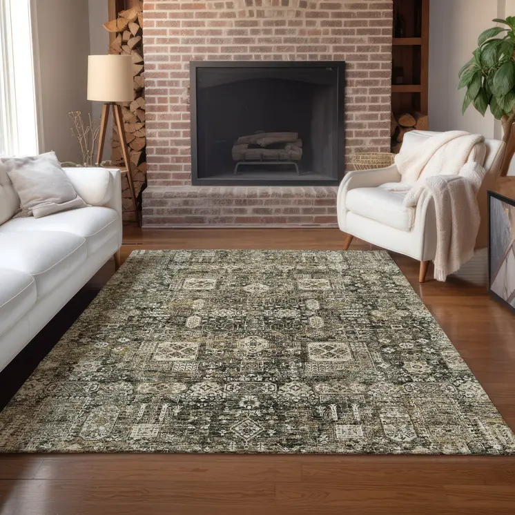 8' X 10' Coffee And Beige Oriental Washable Indoor Outdoor Area Rug