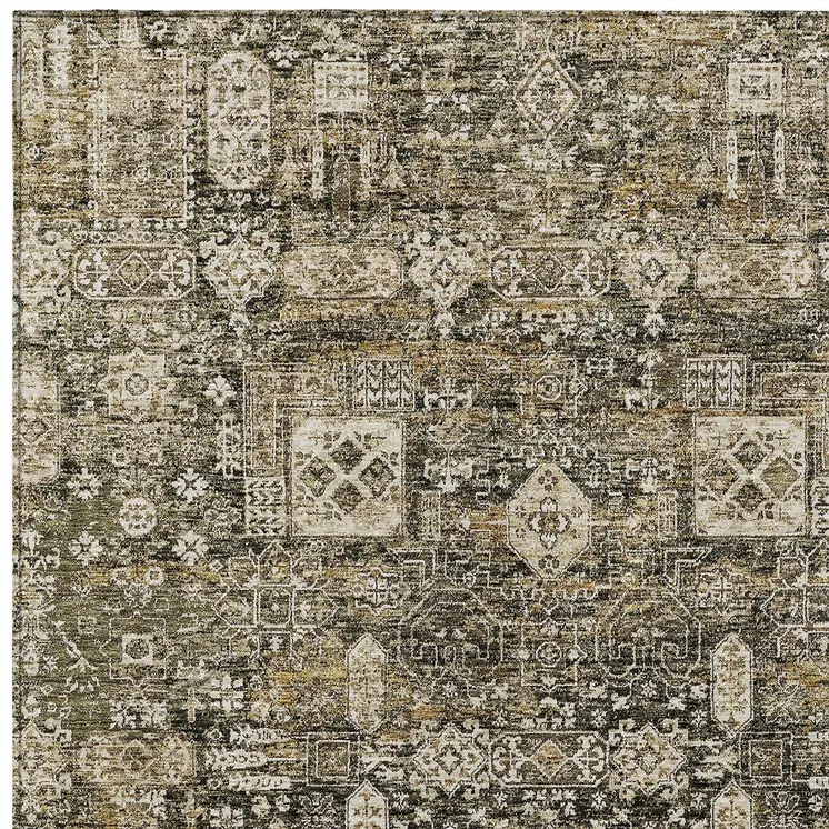 9' X 12' Coffee And Beige Oriental Washable Indoor Outdoor Area Rug