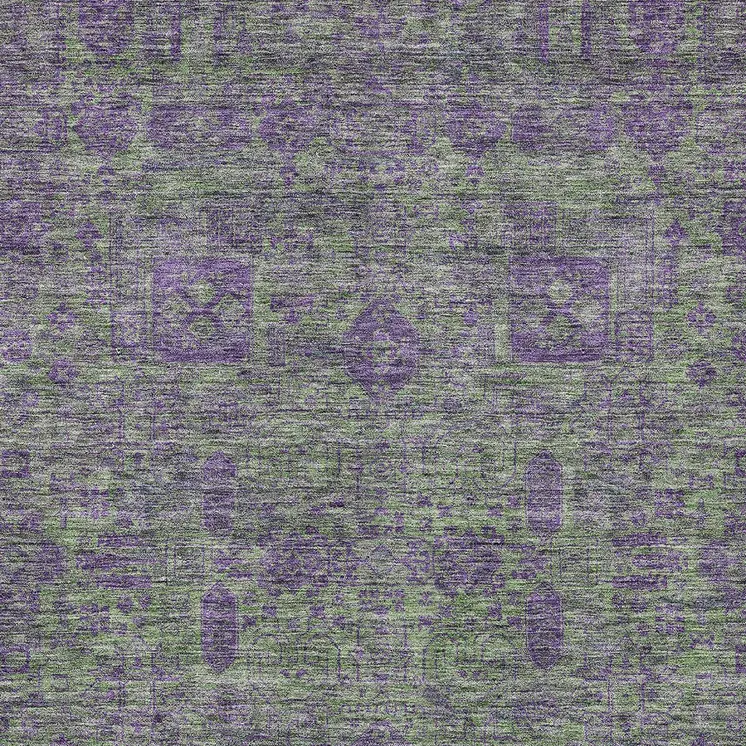 3' X 5' Fern Green And Purple Oriental Washable Indoor Outdoor Area Rug