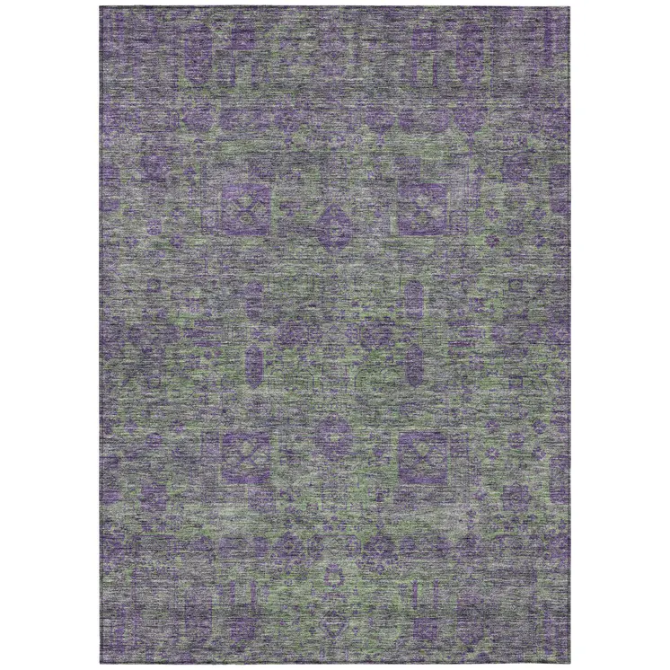 5' X 8' Fern Green And Purple Oriental Washable Indoor Outdoor Area Rug