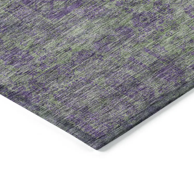 5' X 8' Fern Green And Purple Oriental Washable Indoor Outdoor Area Rug