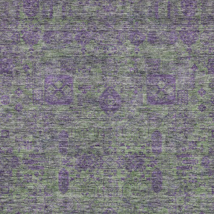 5' X 8' Fern Green And Purple Oriental Washable Indoor Outdoor Area Rug