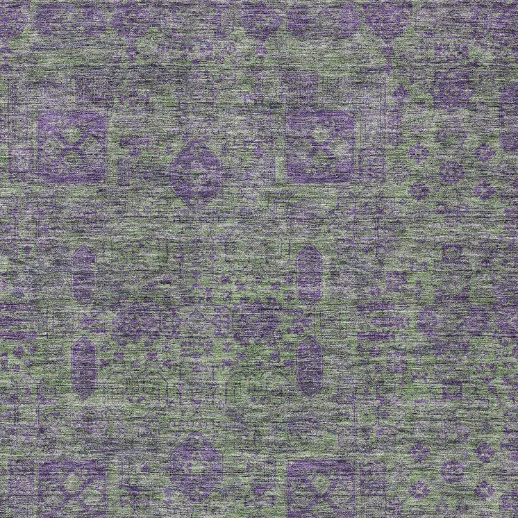 10' X 14' Fern Green And Purple Oriental Washable Indoor Outdoor Area Rug
