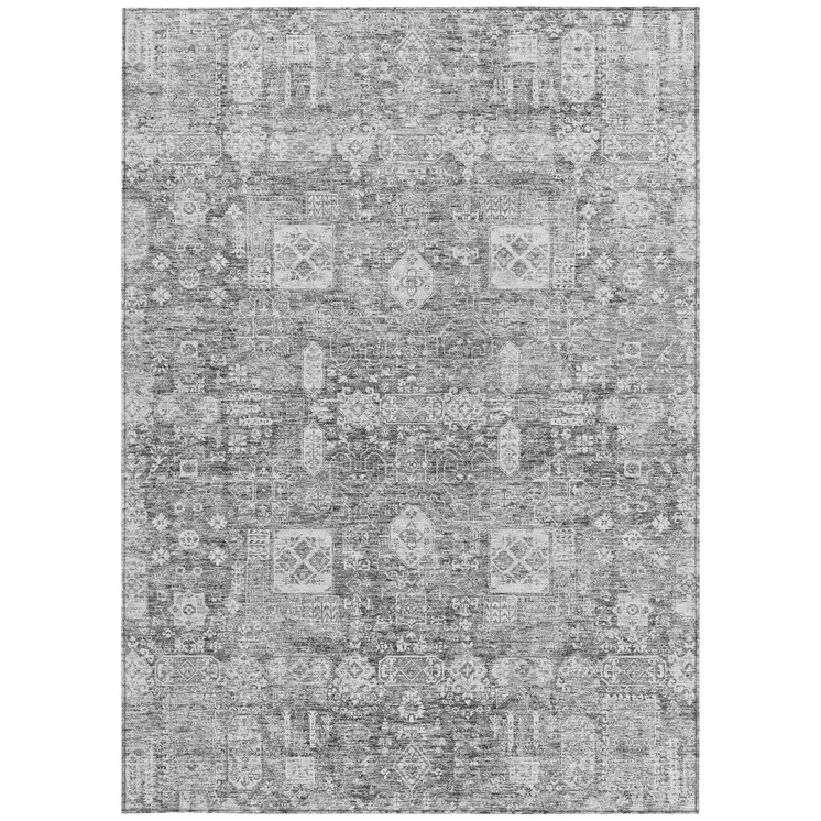 5' X 8' Gray Silver And Charcoal Oriental Washable Indoor Outdoor Area Rug