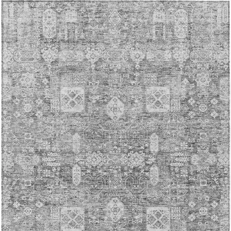 5' X 8' Gray Silver And Charcoal Oriental Washable Indoor Outdoor Area Rug