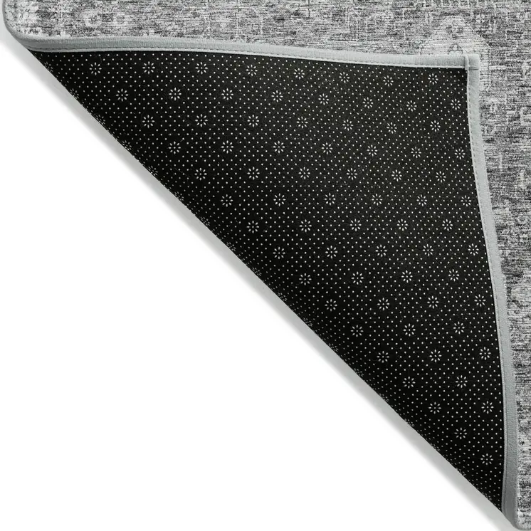 9' X 12' Gray Silver And Charcoal Oriental Washable Indoor Outdoor Area Rug