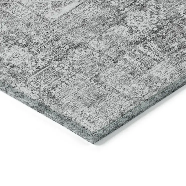 9' X 12' Gray Silver And Charcoal Oriental Washable Indoor Outdoor Area Rug