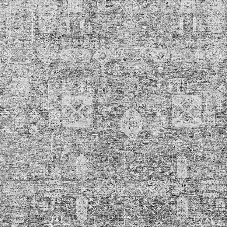9' X 12' Gray Silver And Charcoal Oriental Washable Indoor Outdoor Area Rug
