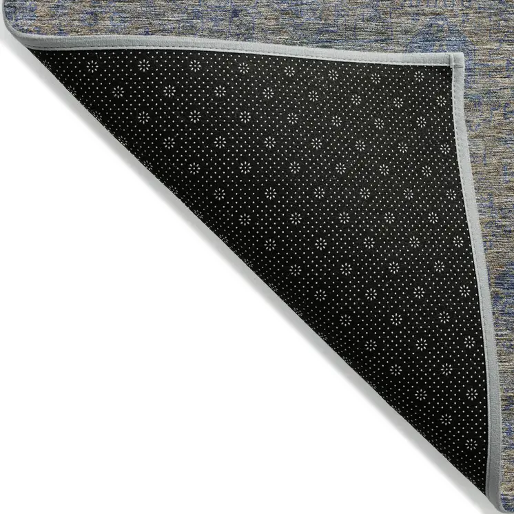 3' X 5' Khaki And Denim Blue Oriental Washable Indoor Outdoor Area Rug