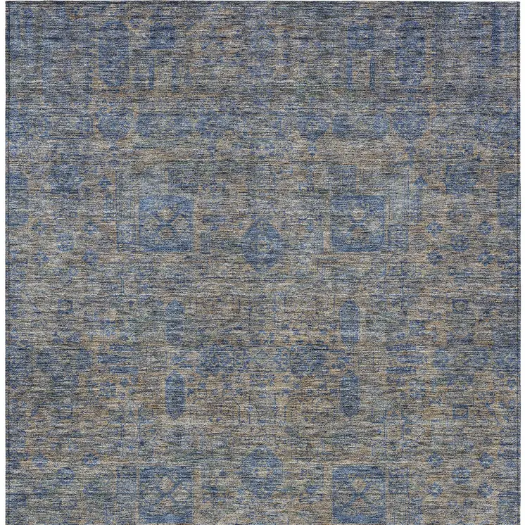 5' X 8' Khaki And Denim Blue Oriental Washable Indoor Outdoor Area Rug