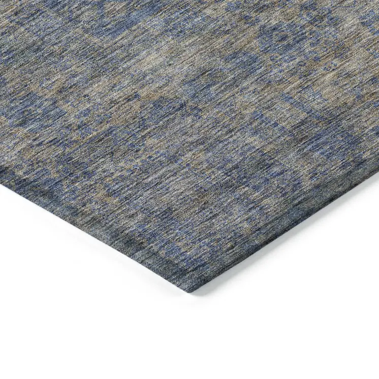 5' X 8' Khaki And Denim Blue Oriental Washable Indoor Outdoor Area Rug