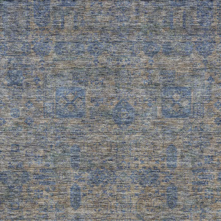 5' X 8' Khaki And Denim Blue Oriental Washable Indoor Outdoor Area Rug