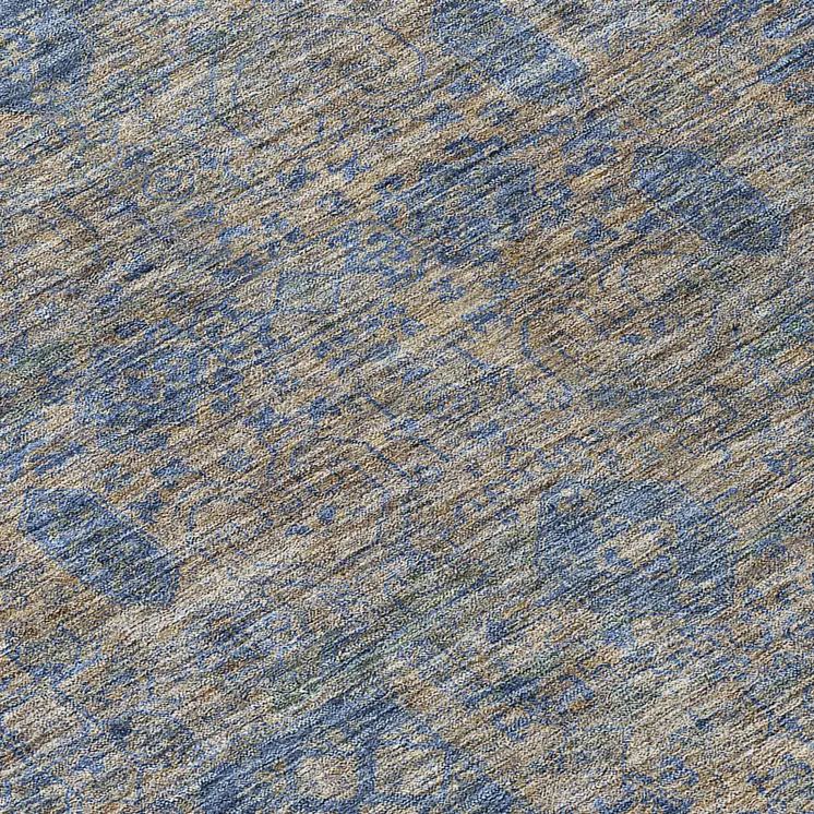 8' Khaki And Denim Blue Round Oriental Washable Indoor Outdoor Area Rug
