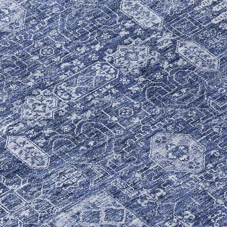 5' X 8' Navy Blue And Sky Blue Oriental Washable Indoor Outdoor Area Rug