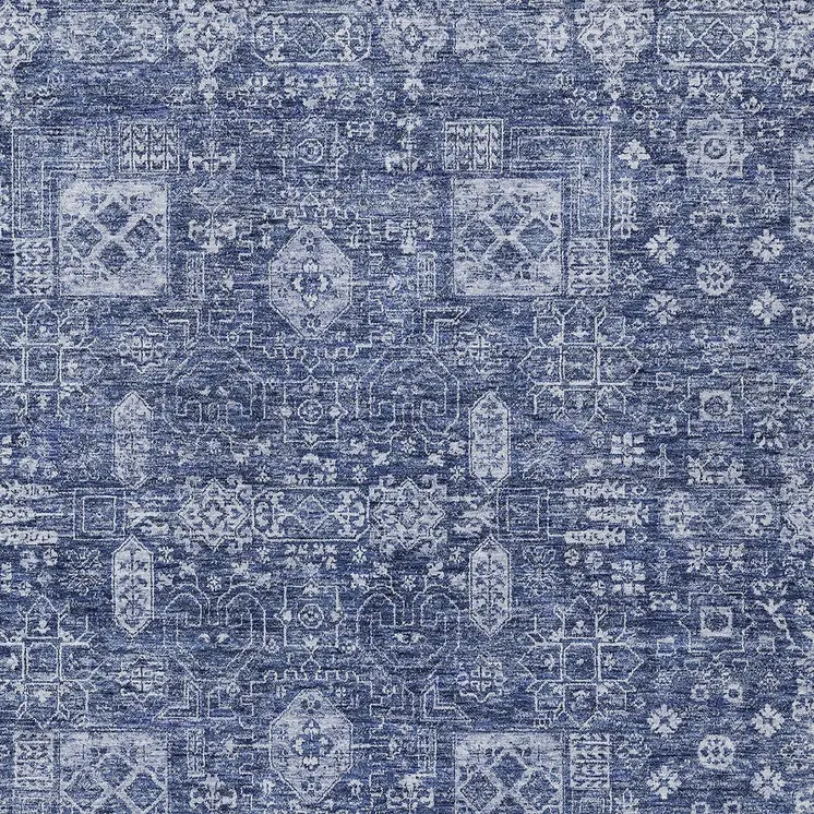 8' X 10' Navy Blue And Sky Blue Oriental Washable Indoor Outdoor Area Rug
