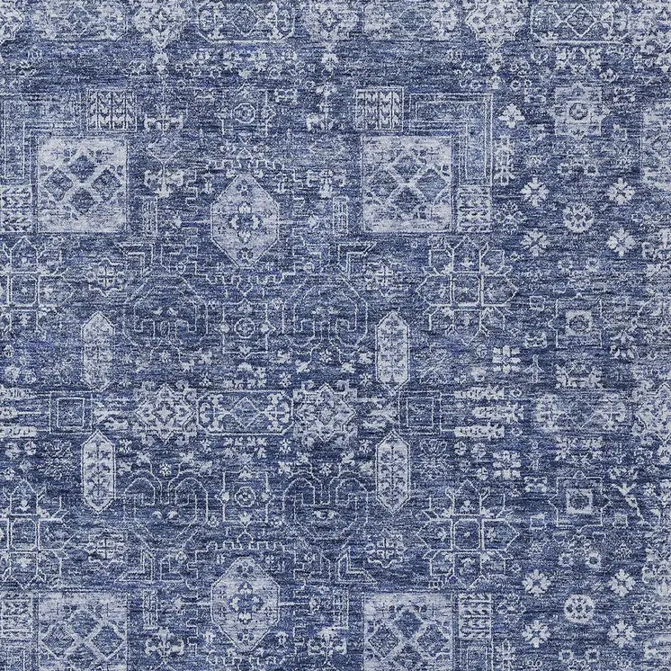 9' X 12' Navy Blue And Sky Blue Oriental Washable Indoor Outdoor Area Rug