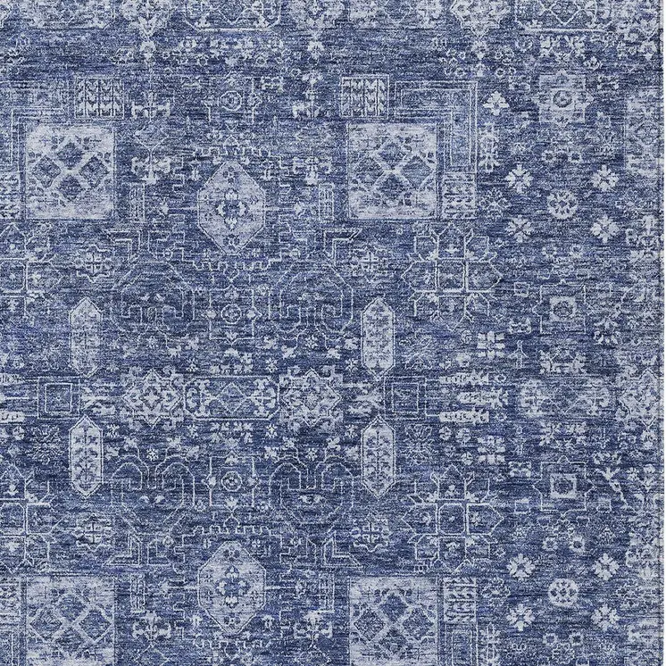 10' X 14' Navy Blue And Sky Blue Oriental Washable Indoor Outdoor Area Rug