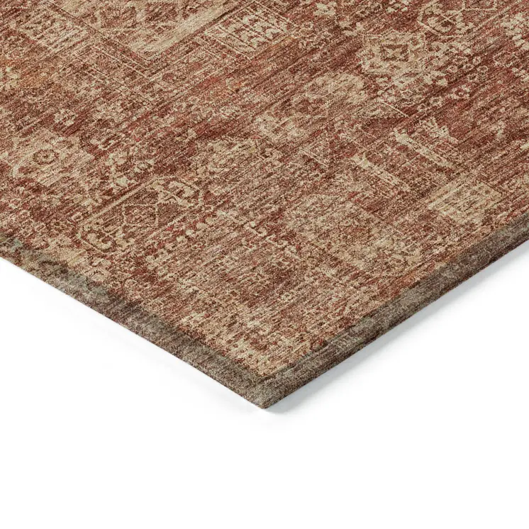 5' X 8' Orange Copper And Terra Cotta Oriental Washable Indoor Outdoor Area Rug