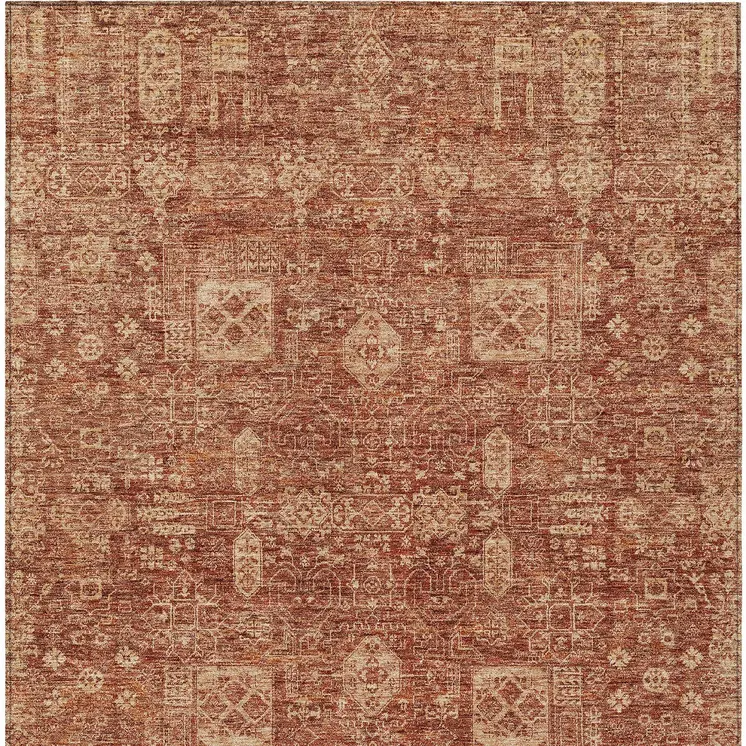 5' X 8' Orange Copper And Terra Cotta Oriental Washable Indoor Outdoor Area Rug