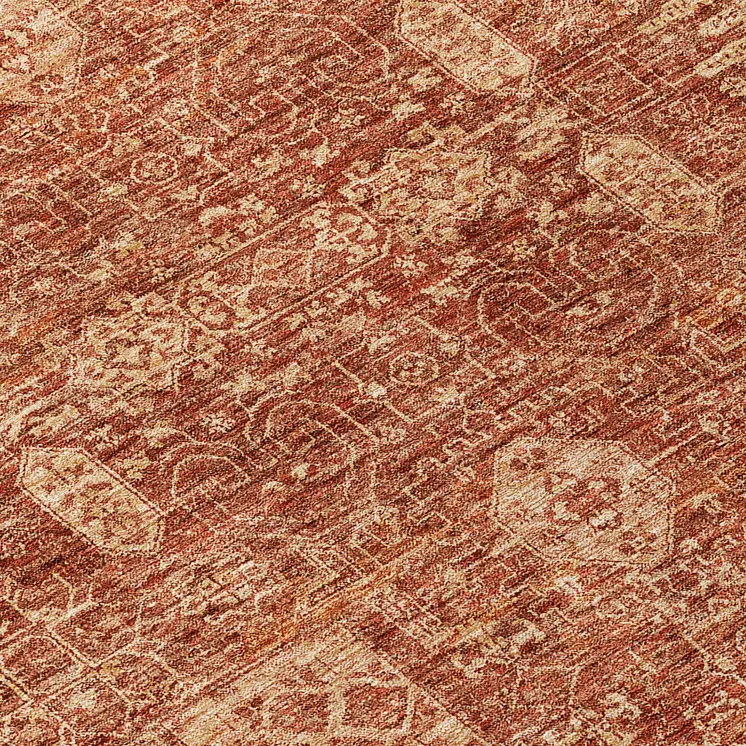 8' Orange Copper And Terra Cotta Round Oriental Washable Indoor Outdoor Area Rug